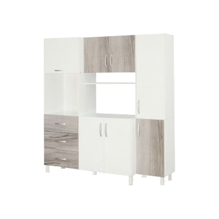 Mueble Aparador de Cocina MÁXIMO 7 Puertas 3 Cajones Blanco / Gris