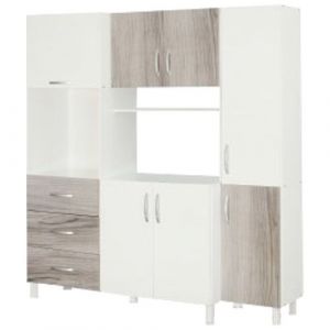 Mueble Aparador de Cocina MÁXIMO 7 Puertas 3 Cajones Blanco / Gris