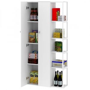 Armario Despensero Multiuso 2 Puertas DIELFE D062E 180Cm con Estantería Lateral Blanco