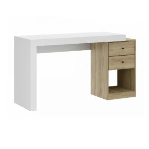 Escritorio con 2 Cajones 140cm CARRARO Blanco / Jatoba