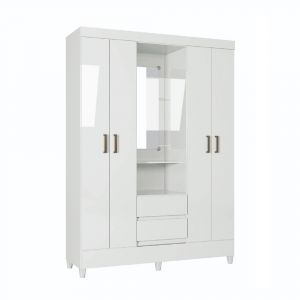 Placard 4 Puertas 2 Cajones Espejo Central SANTOS ANDIRÁ Fit 4.2 Capelinha Blanco