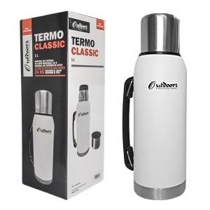 Termo Acero Inoxidable Outdoors 1.4 Lts. Blanco C/Manija 24hs C.